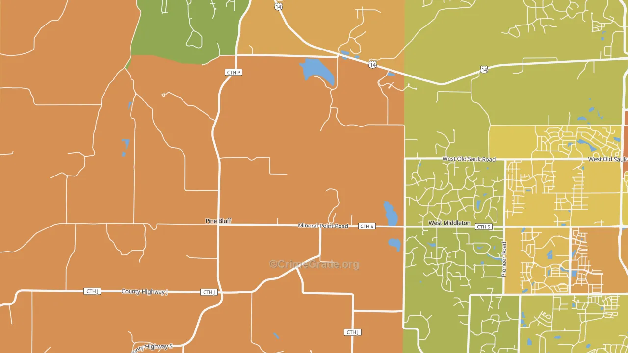 Pine Bluff, WI Map of Murder Rates