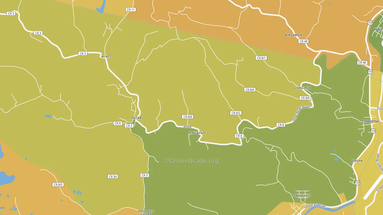 Pine Bluff, WV Map of Murder Rates