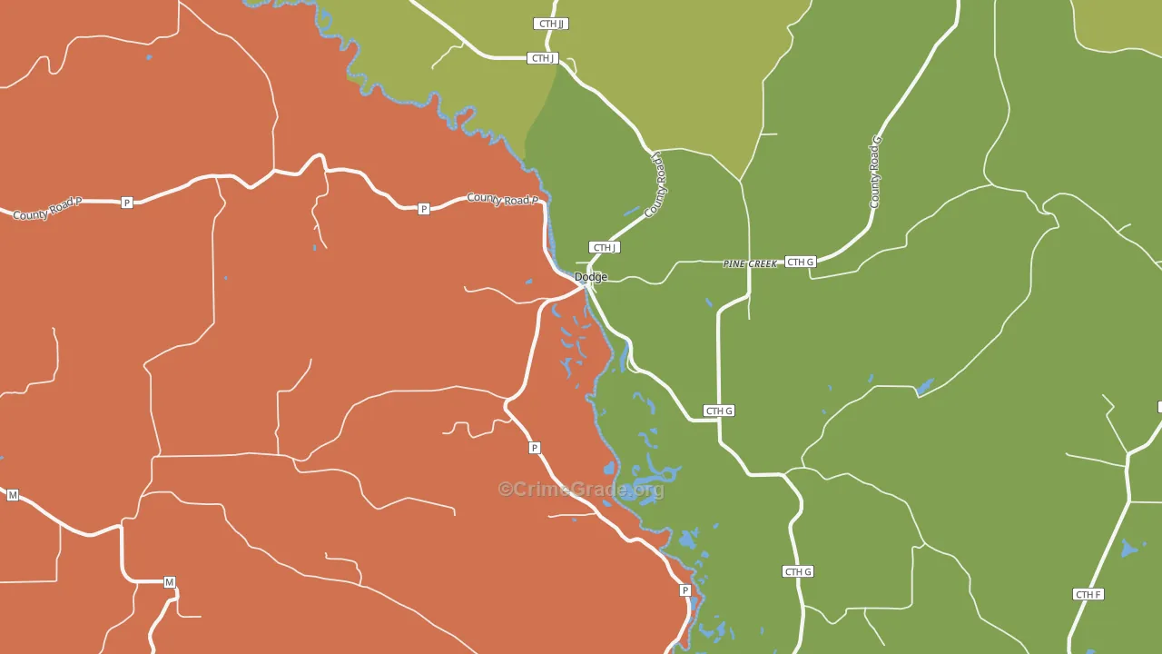 Pine Creek, WI Map of Murder Rates