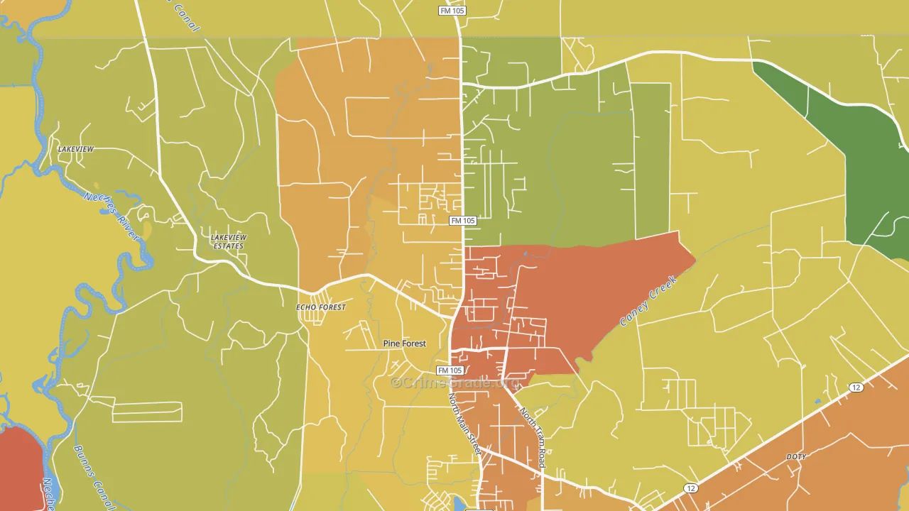 Pine Forest, TX Map of Murder Rates