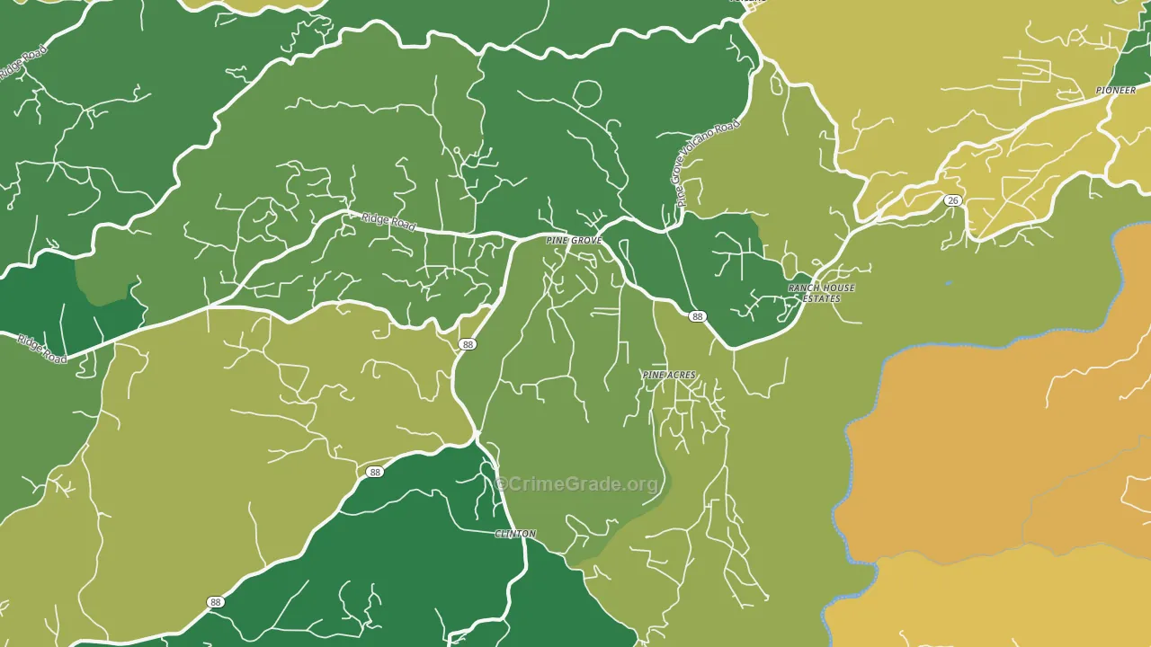Pine Grove, CA Map of Murder Rates