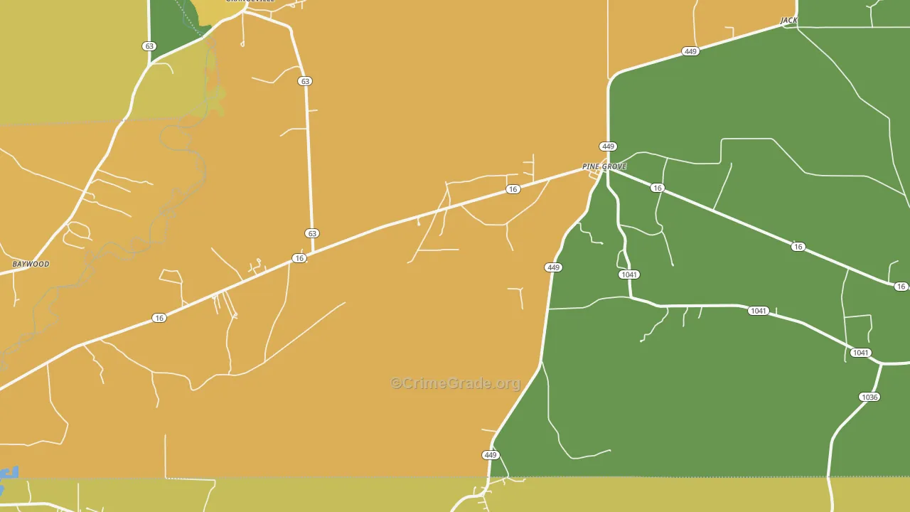 Pine Grove, LA Map of Murder Rates