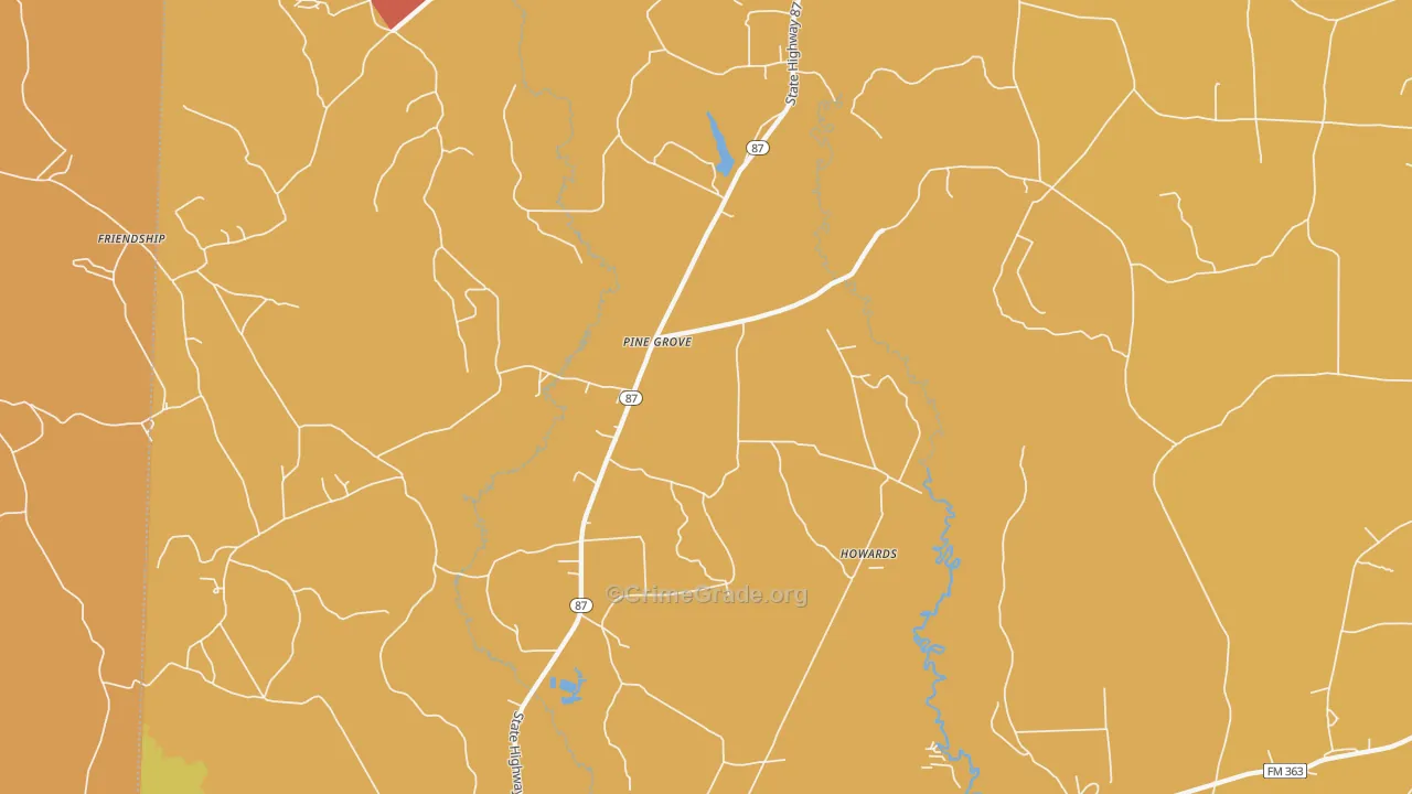 Pine Grove, TX Map of Murder Rates