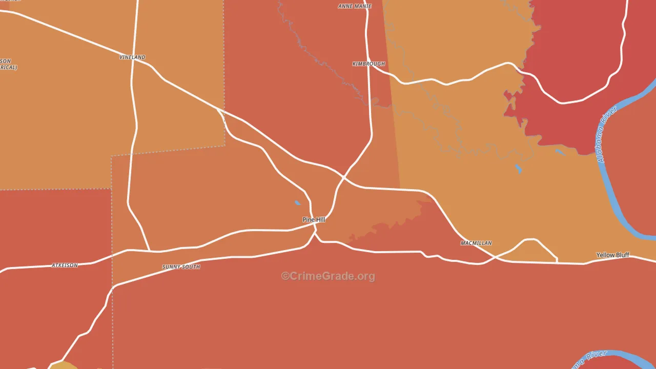 Pine Hill, AL Map of Murder Rates