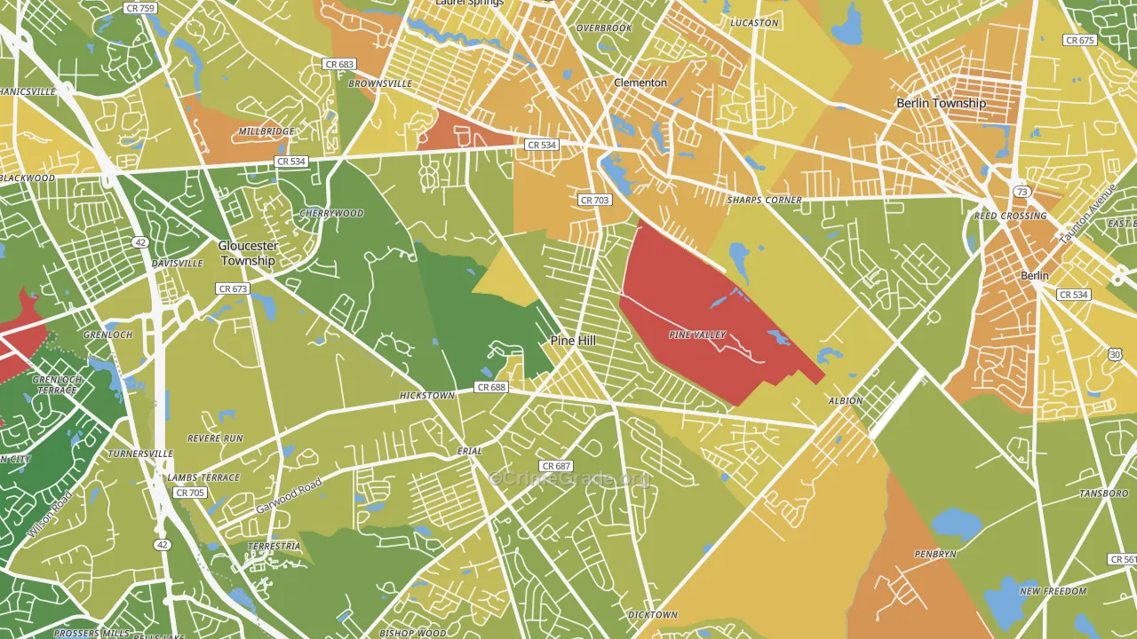 Pine Hill, NJ Map of Murder Rates