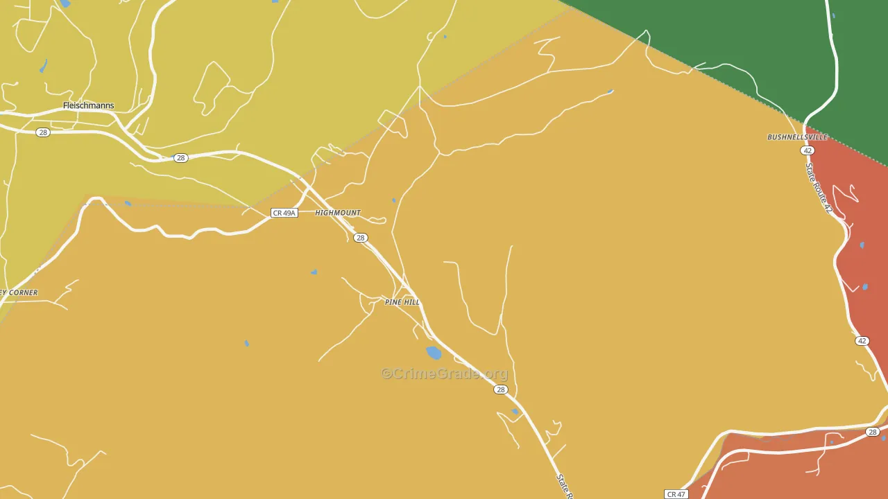 Pine Hill, NY Map of Murder Rates