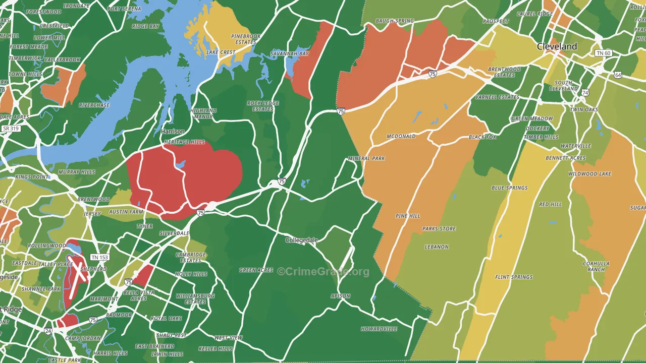 Pine Hill, TN Map of Murder Rates
