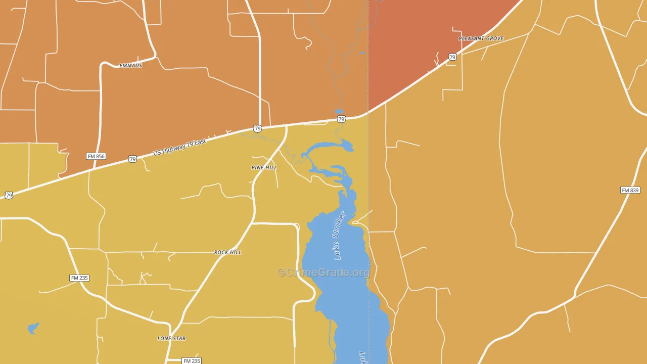 Pine Hill, TX Map of Murder Rates