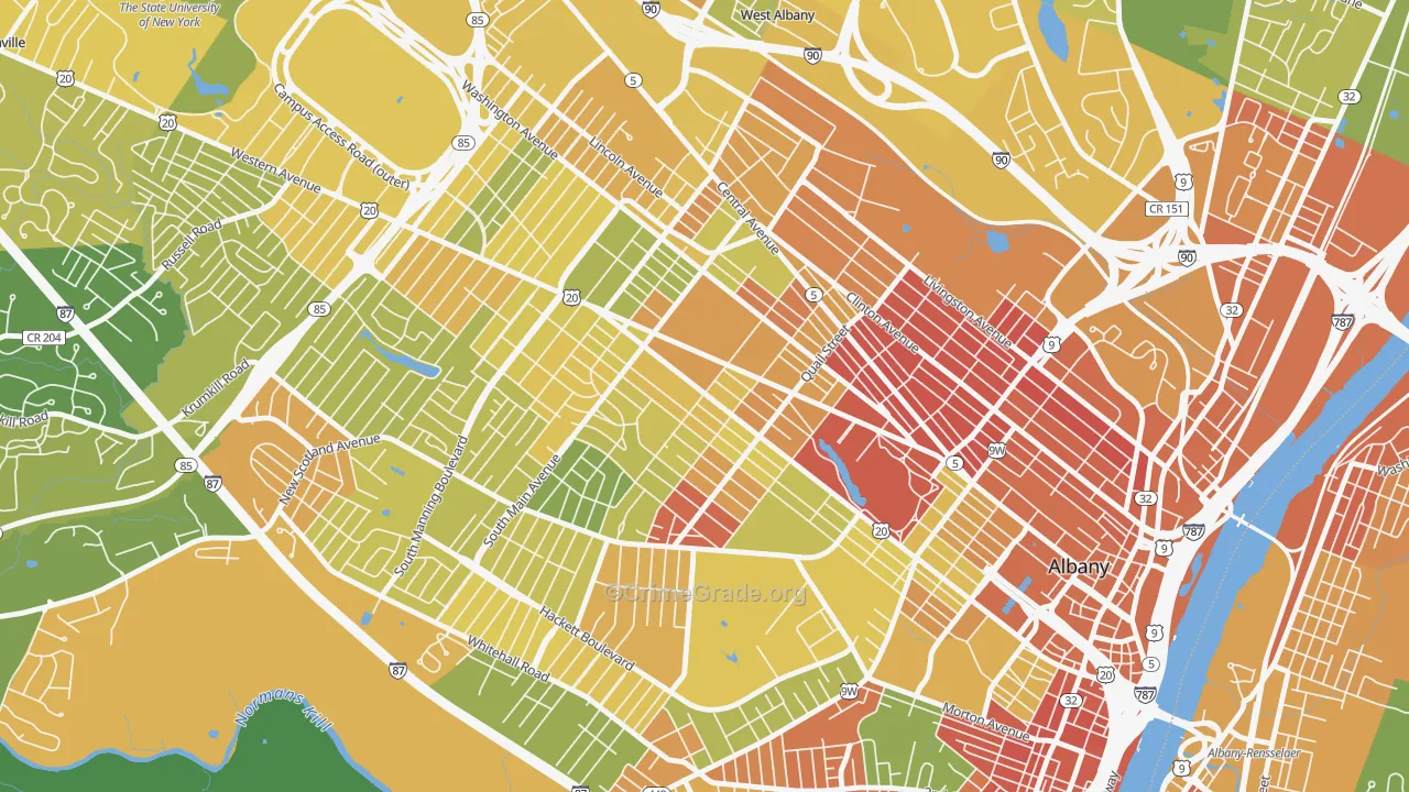 Pine Hills, Albany, NY Map of Murder Rates