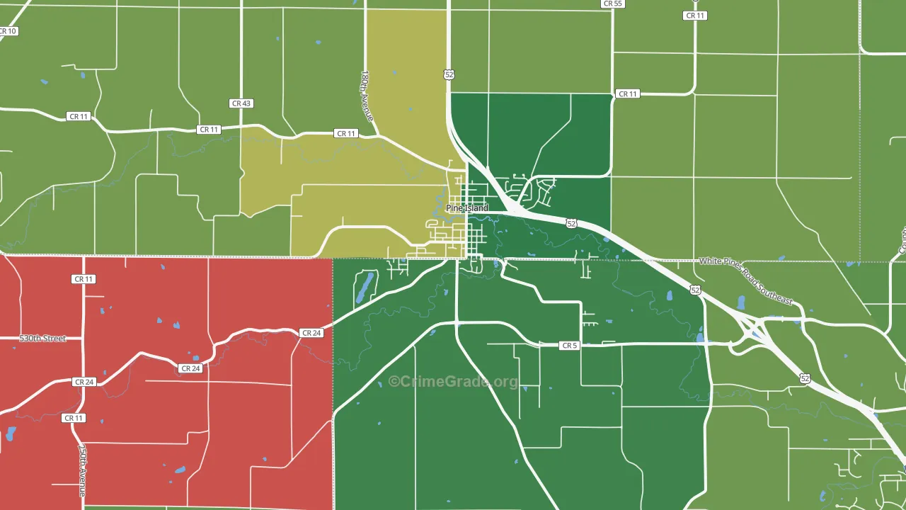 Pine Island, MN Map of Murder Rates