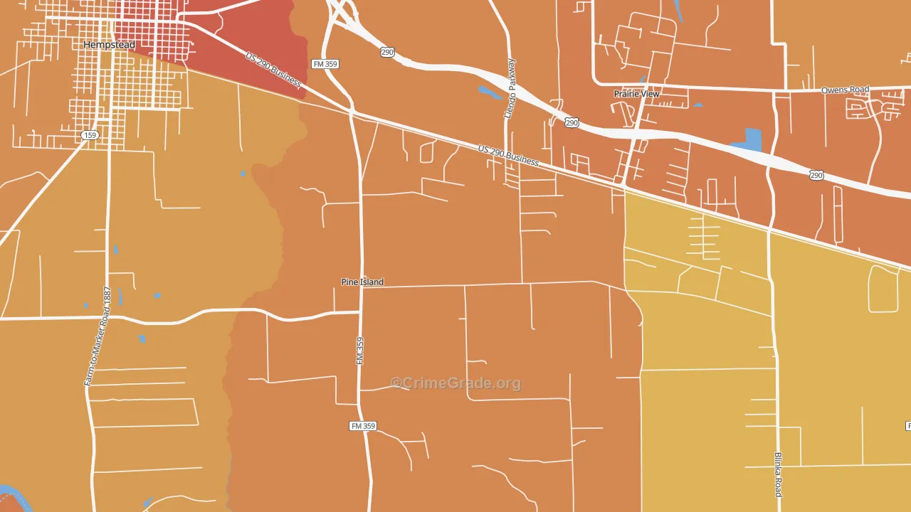 Pine Island, TX Map of Murder Rates