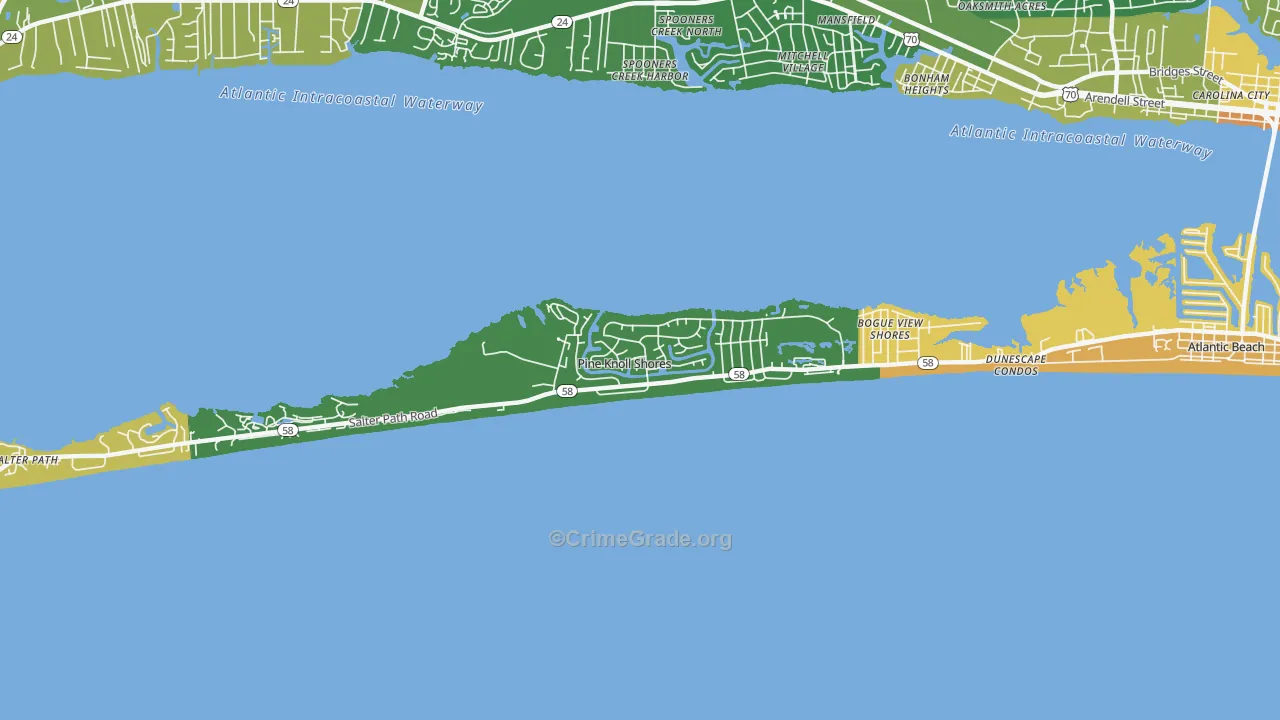 Pine Knoll Shores, NC Map of Murder Rates