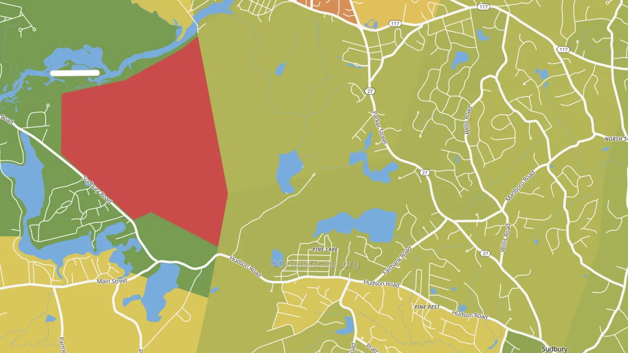 Pine Lake, MA Map of Murder Rates