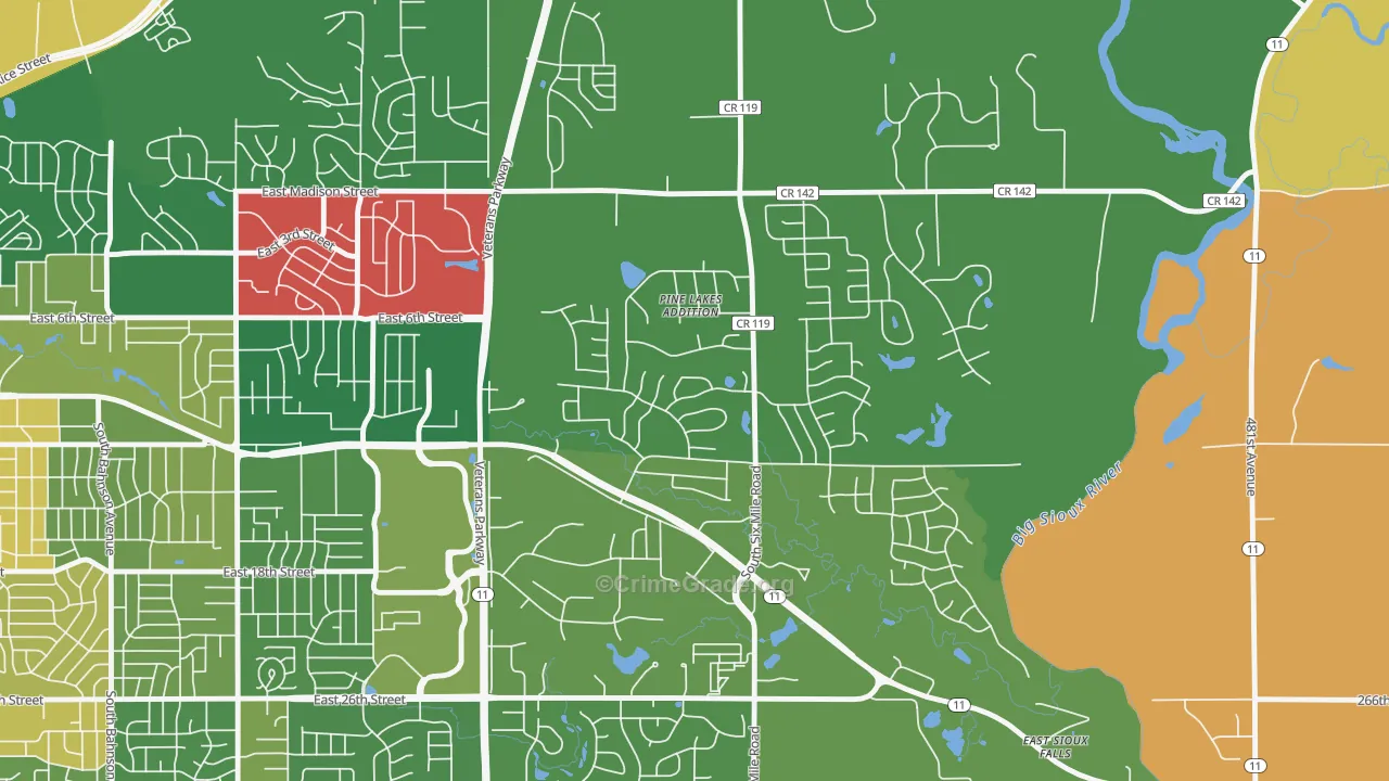 Pine Lakes Addition, SD Map of Murder Rates