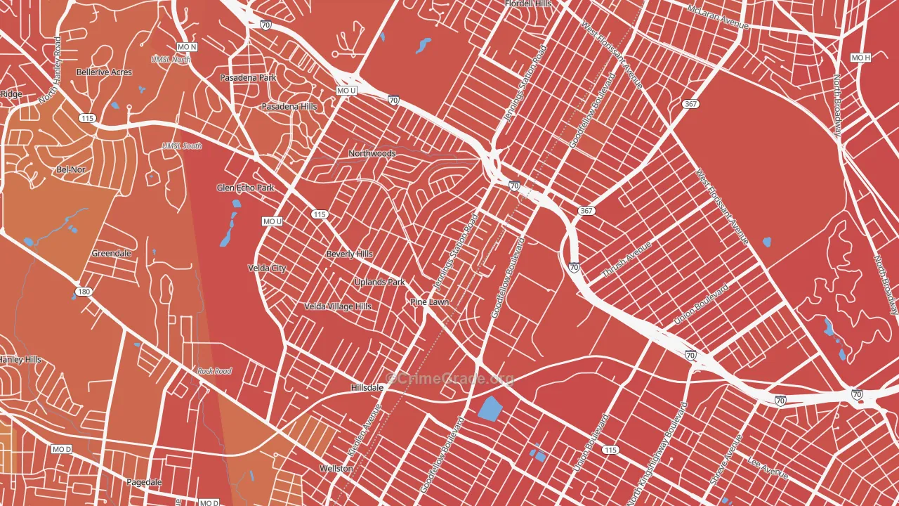 Pine Lawn, MO Map of Murder Rates