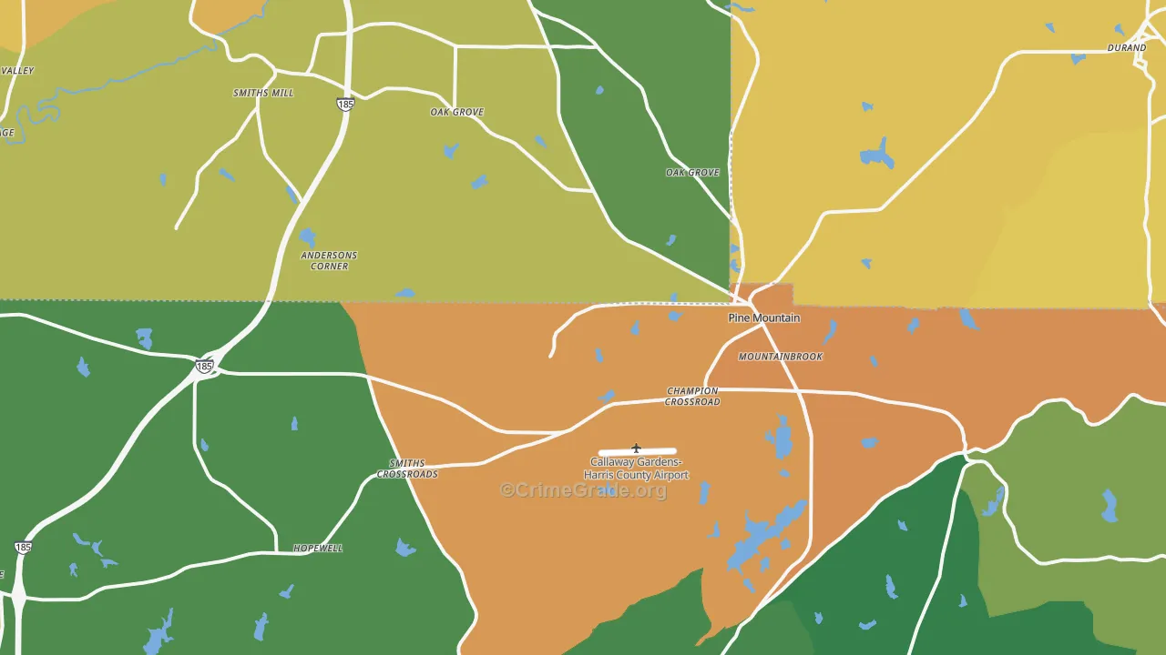 Pine Mountain, GA Map of Murder Rates
