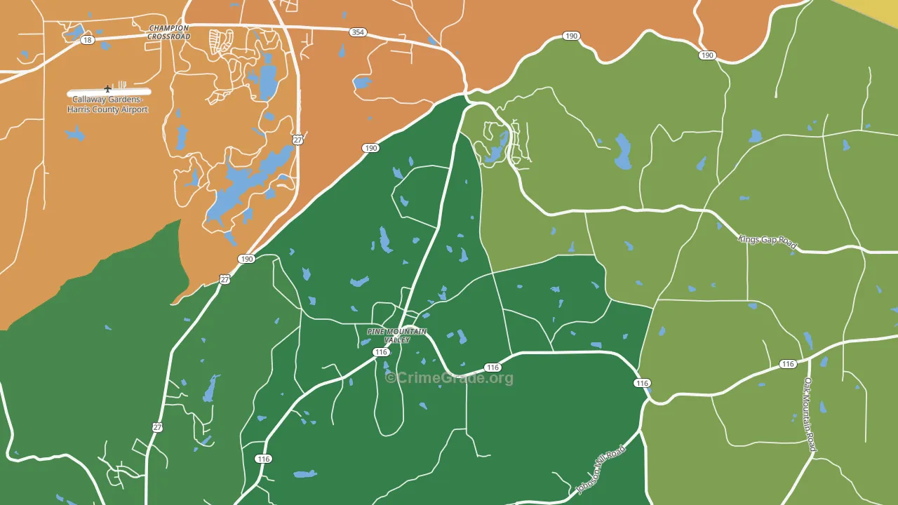 Pine Mountain Valley, GA Map of Murder Rates