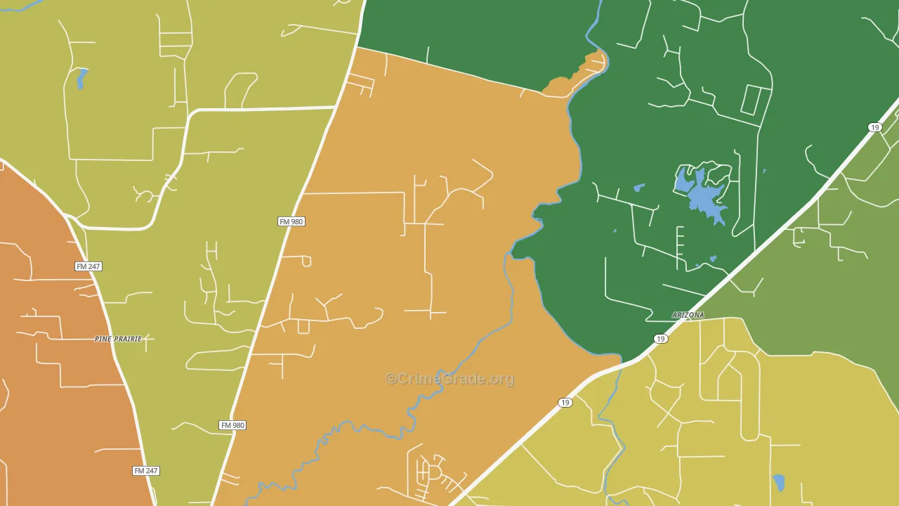 Pine Prairie, TX Map of Murder Rates