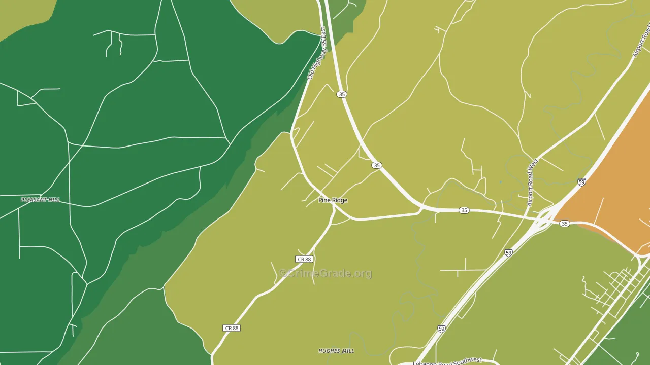 Pine Ridge, AL Map of Murder Rates