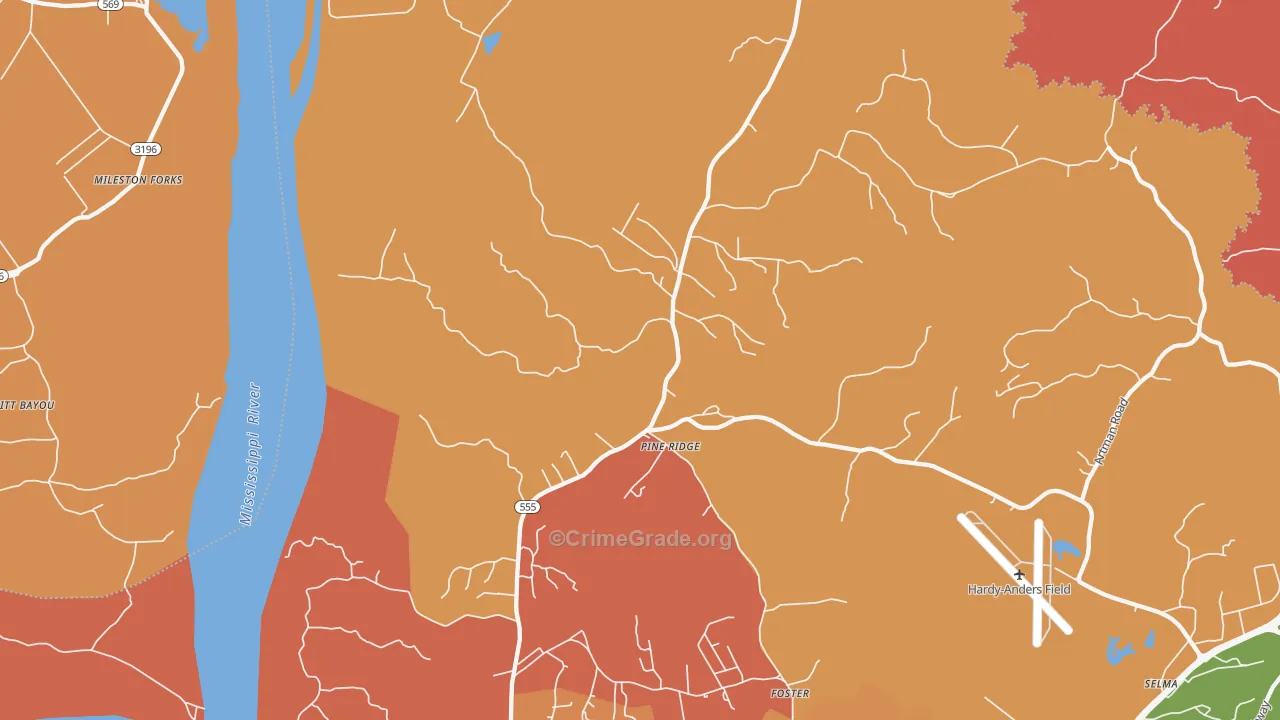 Pine Ridge, MS Map of Murder Rates