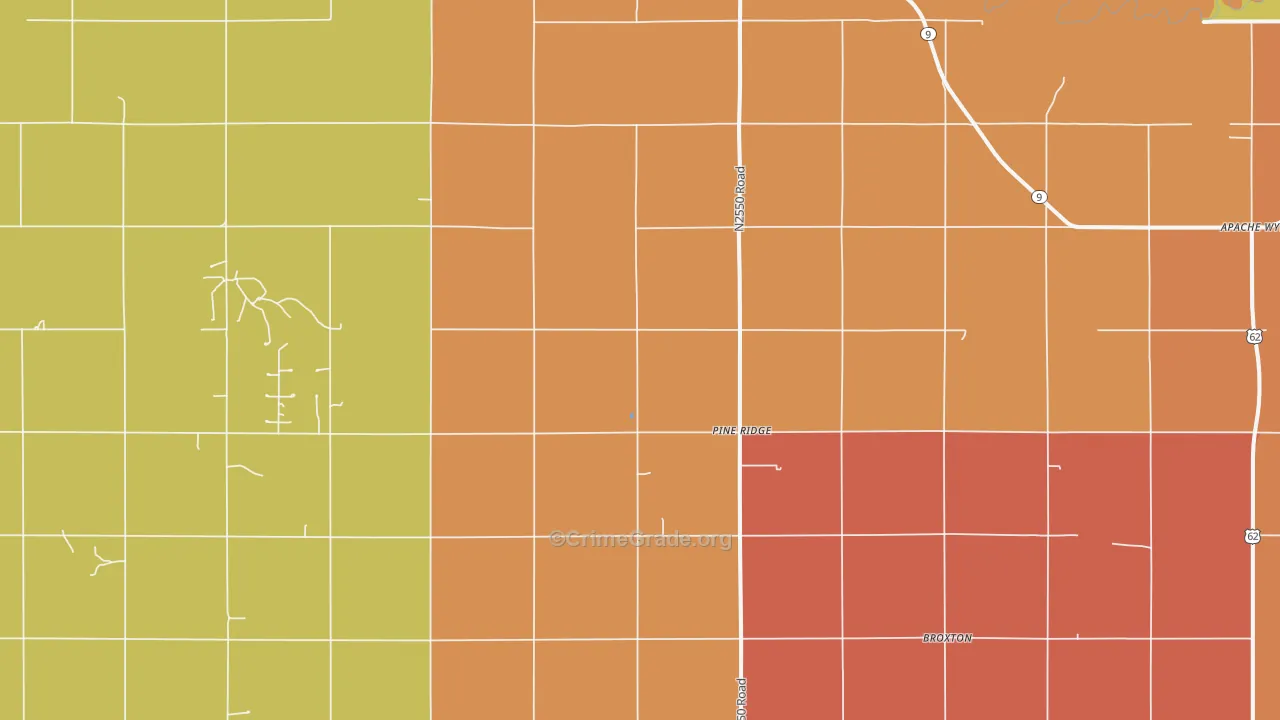 Pine Ridge, OK Map of Murder Rates