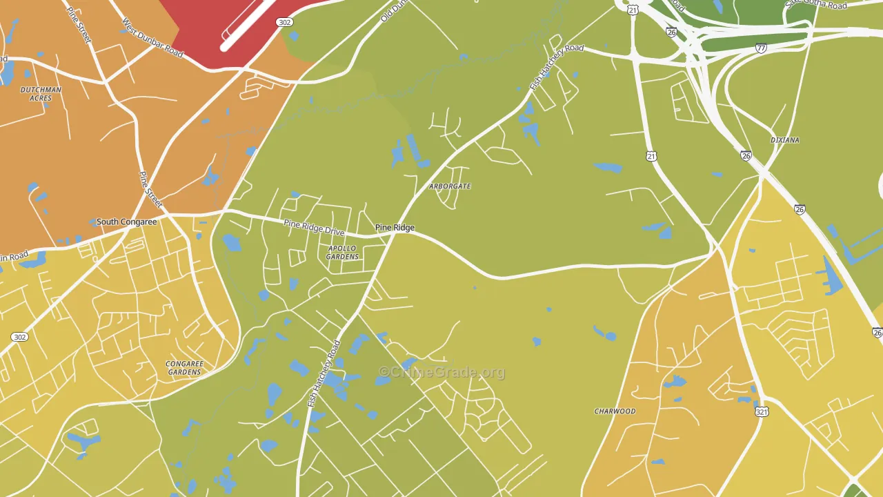 Pine Ridge, SC Map of Murder Rates