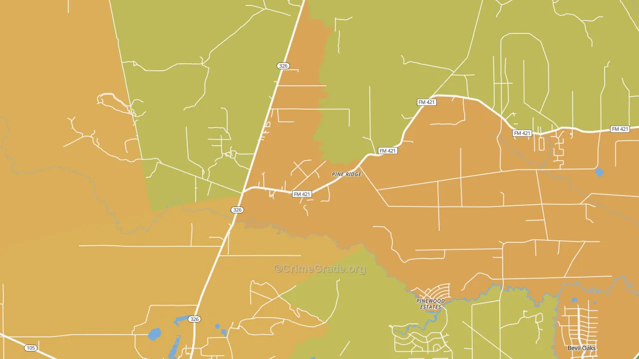 Pine Ridge, TX Map of Murder Rates