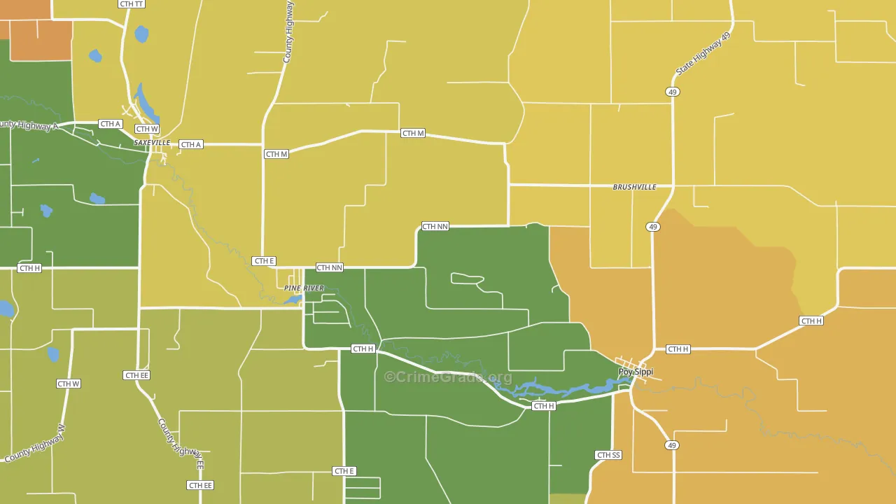 Pine River, WI Map of Murder Rates
