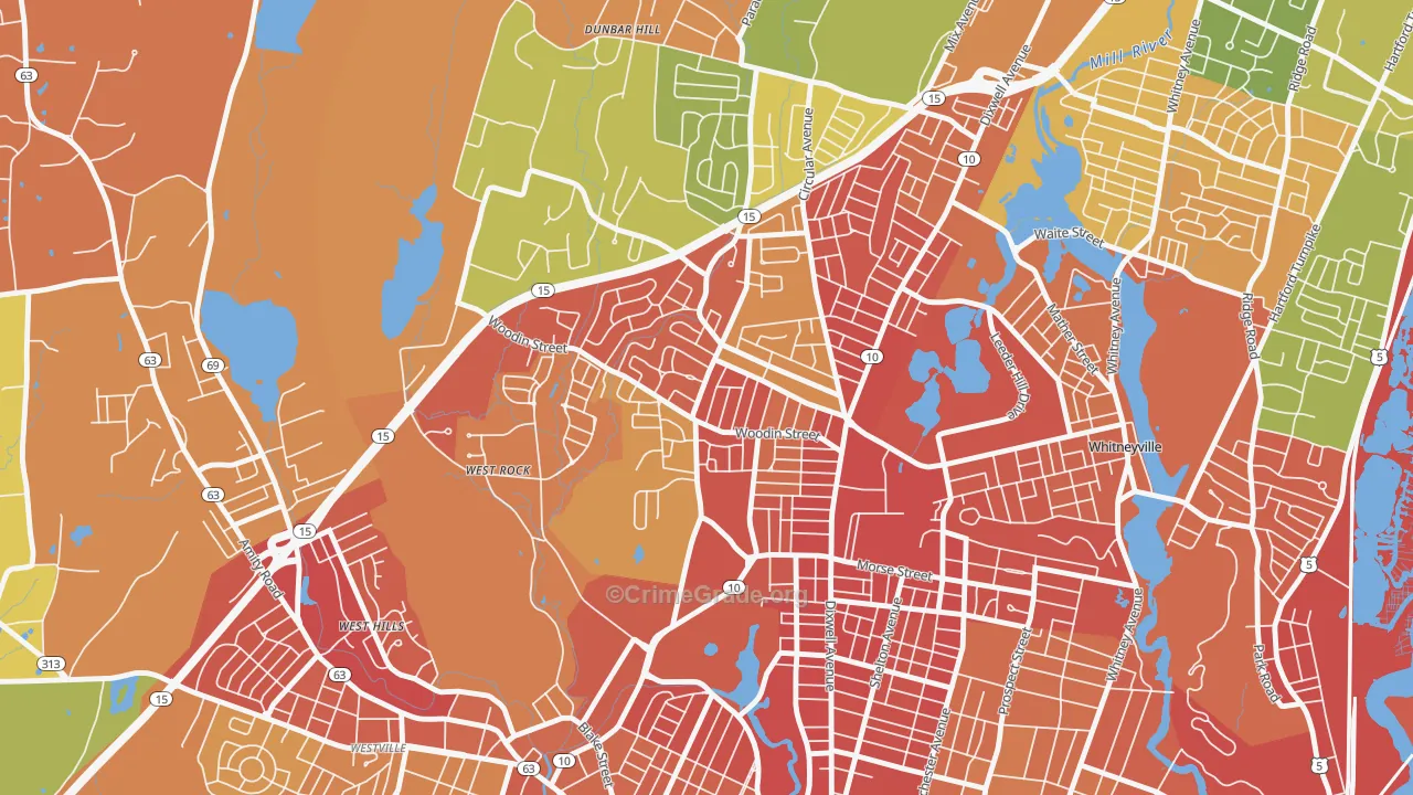 Pine Rock, Hamden, CT Map of Murder Rates