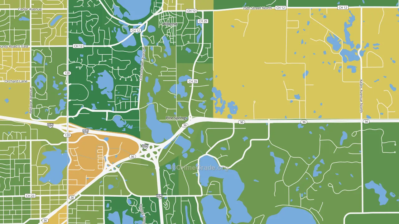 Pine Springs, MN Map of Murder Rates