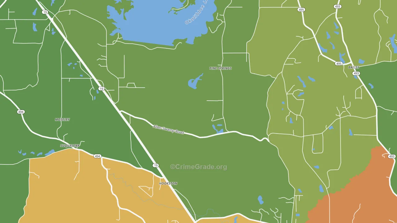 Pine Springs, MS Map of Murder Rates
