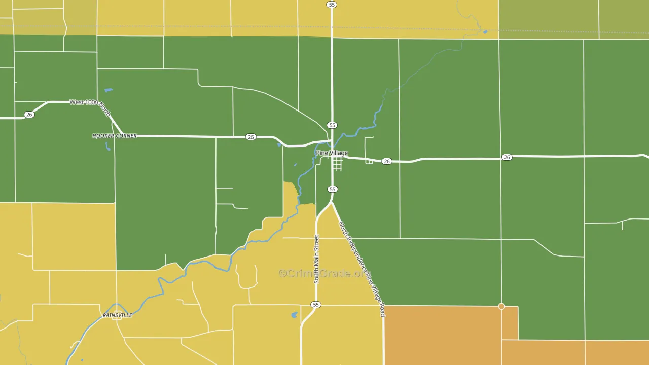 Pine Village, IN Map of Murder Rates