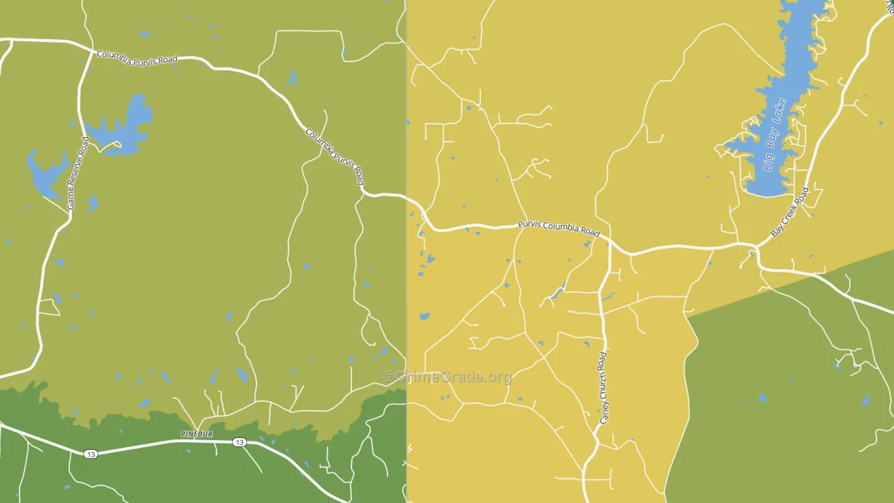Pinebur, MS Map of Murder Rates