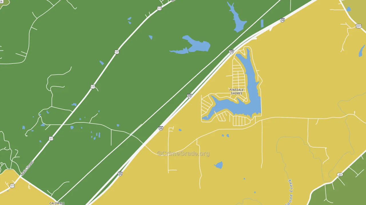 Pinedale Shores, AL Map of Murder Rates