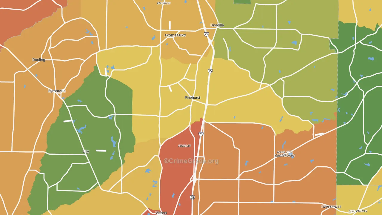 Pinehurst, GA Map of Murder Rates