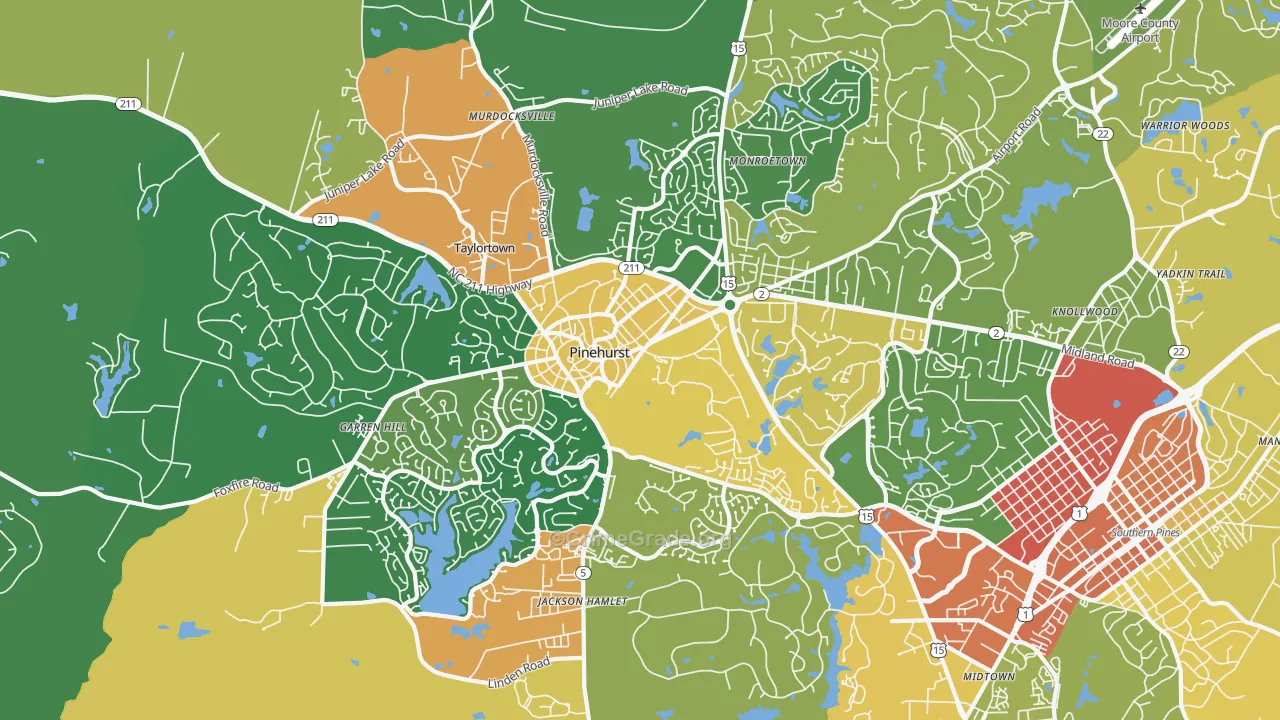 Pinehurst, NC Map of Murder Rates