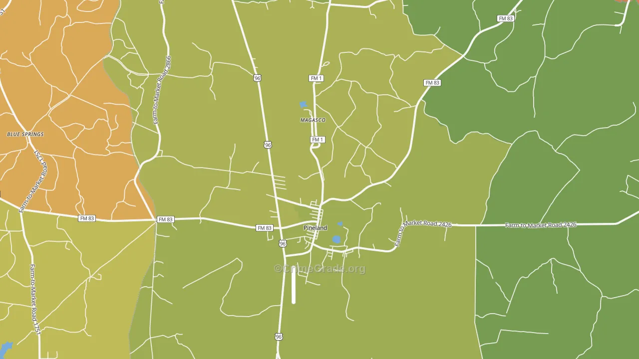 Pineland, TX Map of Murder Rates