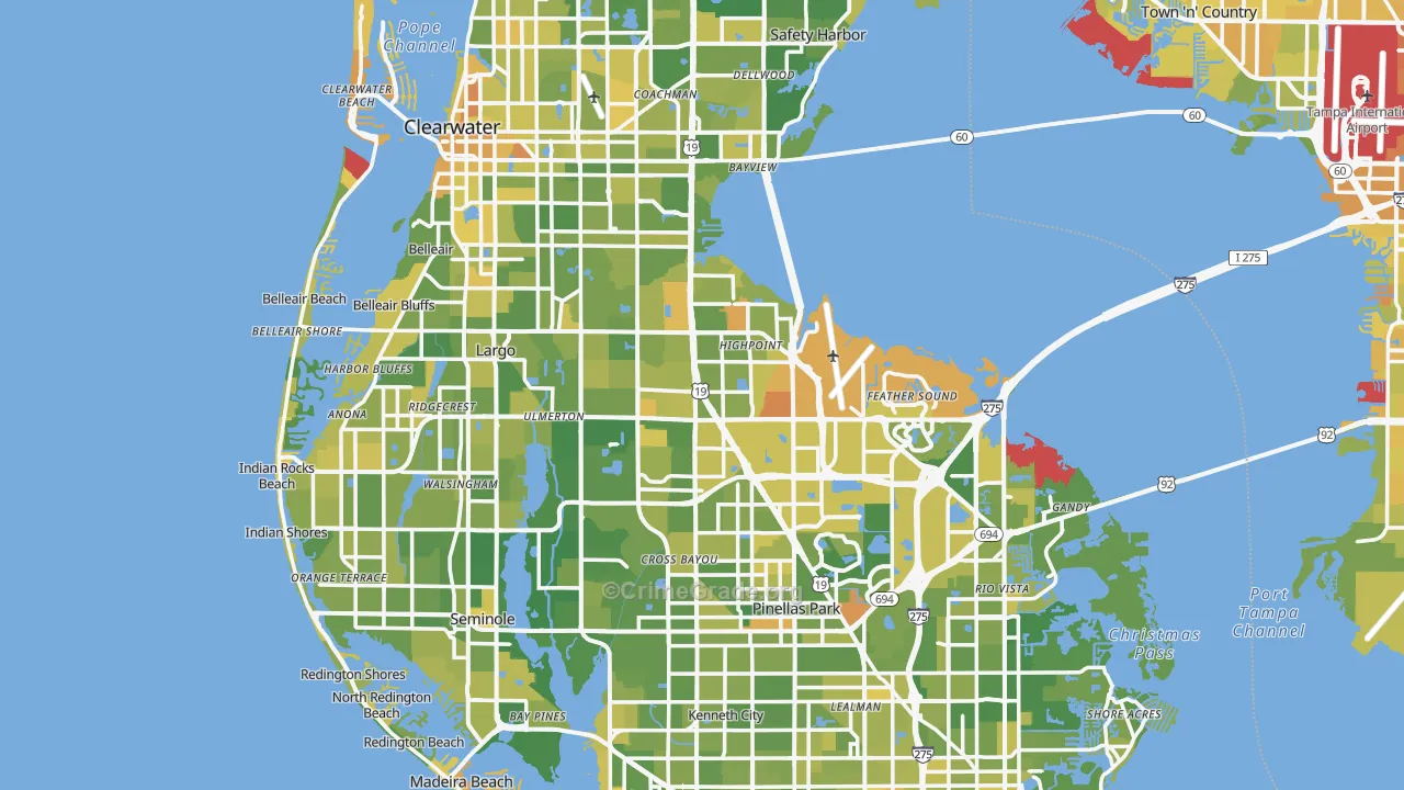 Pinellas County, FL Map of Murder Rates