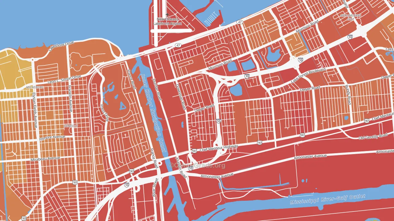 Pines Village, New Orleans, LA Map of Murder Rates