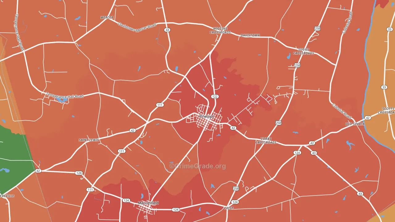 Pinetops, NC Map of Murder Rates