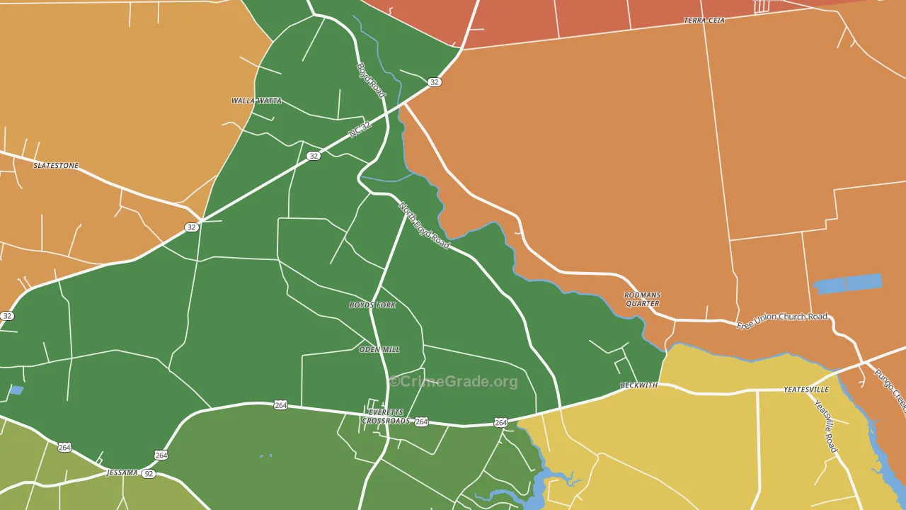 Pinetown, NC Map of Murder Rates