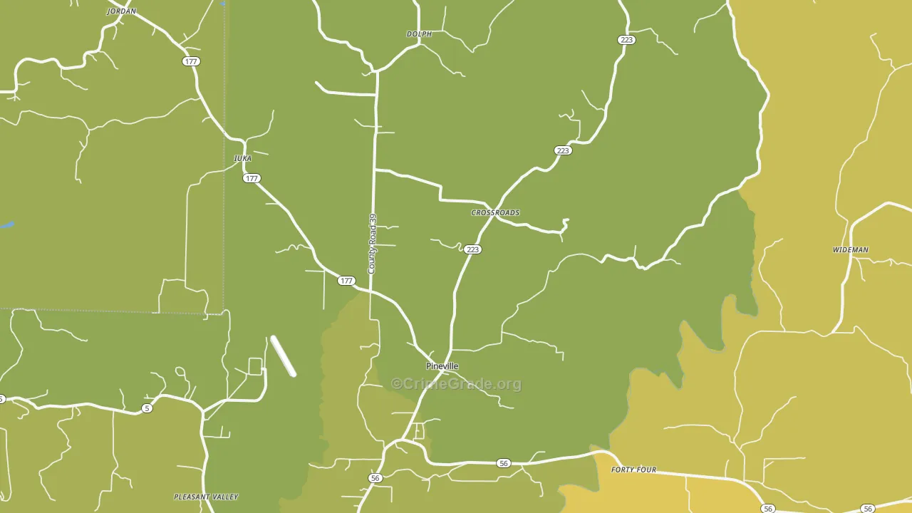 Pineville, AR Map of Murder Rates