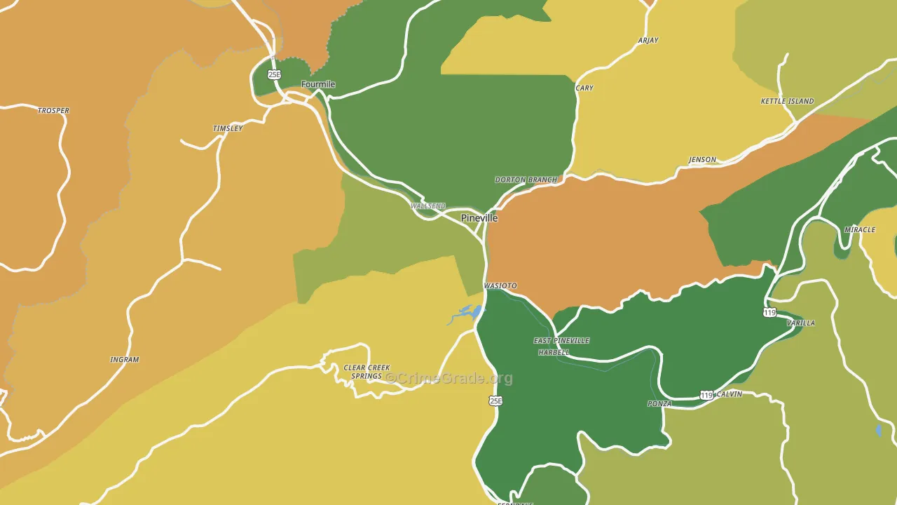Pineville, KY Map of Murder Rates