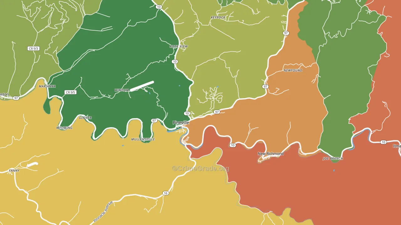 Pineville, WV Map of Murder Rates