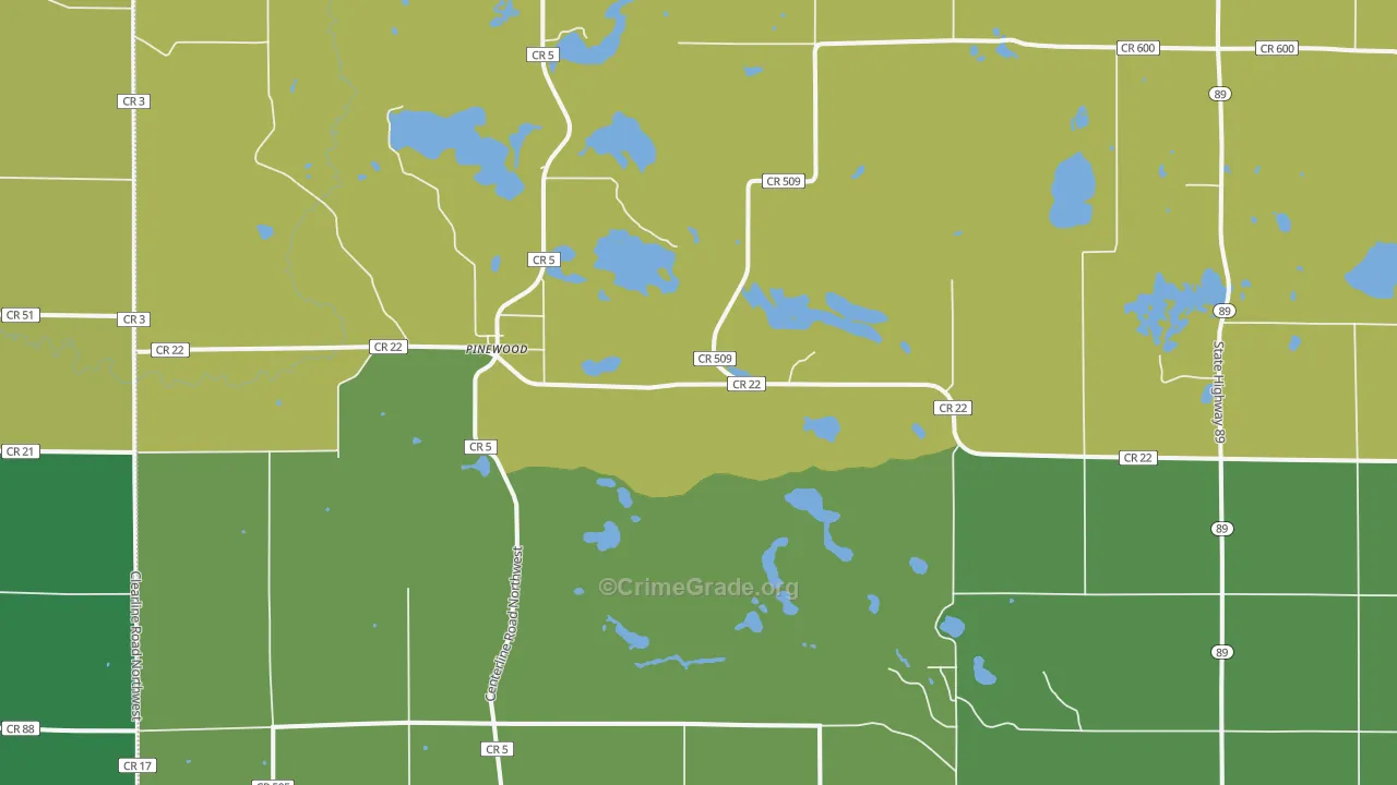 Pinewood, MN Map of Murder Rates