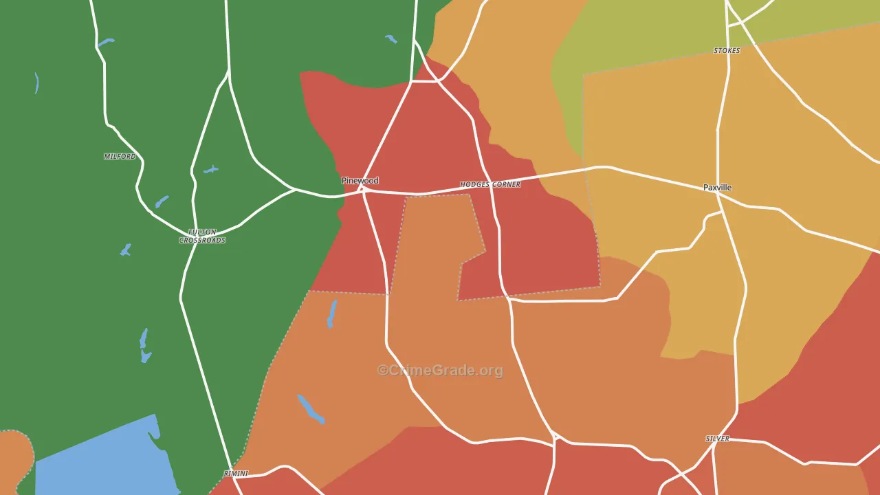 Pinewood, SC Map of Murder Rates