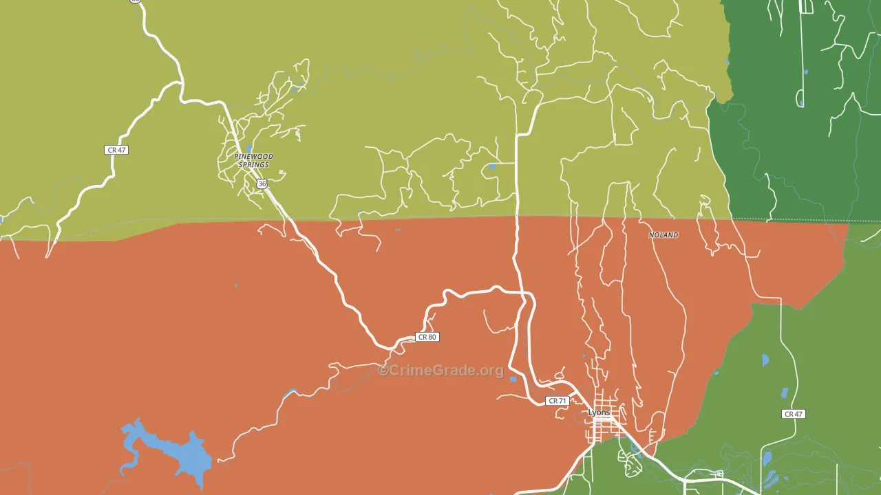 Pinewood Springs, CO Map of Murder Rates