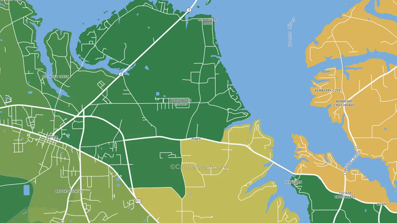 Piney, AL Map of Murder Rates