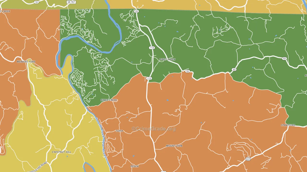 Piney Creek, NC Map of Murder Rates