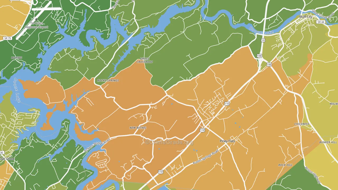 Piney Flats, TN Map of Murder Rates